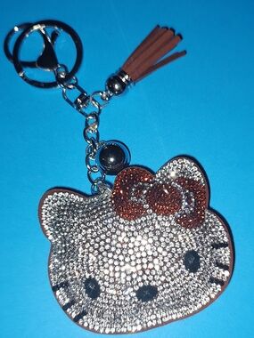 New! Rhinestone Hello Kitty Keychain with Brown Bow